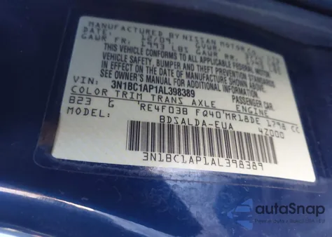 2010 Nissan Versa 1.8S z USA, uszkodzony, nr VIN 3N1BC1AP1AL398389